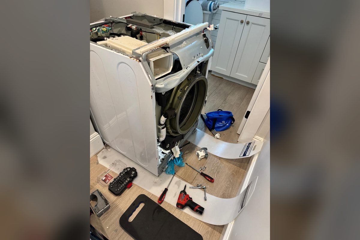 Front-load washer taken apart for repair by Washer Repair Anaheim, CA